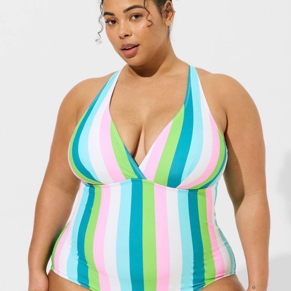 torrid Other - torrid Wireless Striped V-Neck One-Piece Swimsuit Palm Springs Stripe